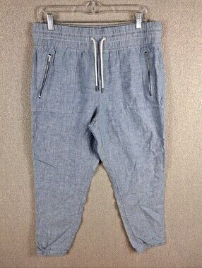 ATHLETA Cabo Linen Jogger Pants Size 14 Chambray Blue Coastal Beachy Resortwear